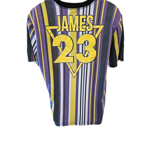 NBA LeBron James 23 LA Lakers Striped T Shirt Tee vintage fade XL mens collector - Picture 3 of 6